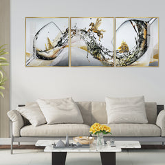 Premium Abstract Painting Set | Gold Winged Horse and Water Splash Art (Set of 3)