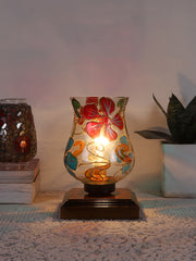 Mosaic Glass Table Lamp with wood Square Brown Base (NM23)