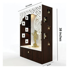 Premium Quality Temple with Inbuilt Focus Light & Spacious Wooden Shelf Walnut Color