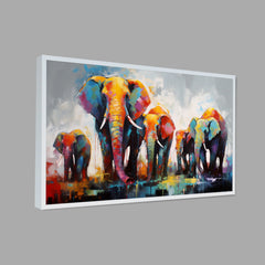 Herd of Elephants Family Colorful Canvas Printed Wall Paintings & Arts