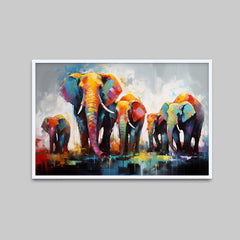 Herd of Elephants Family Colorful Canvas Printed Wall Paintings & Arts