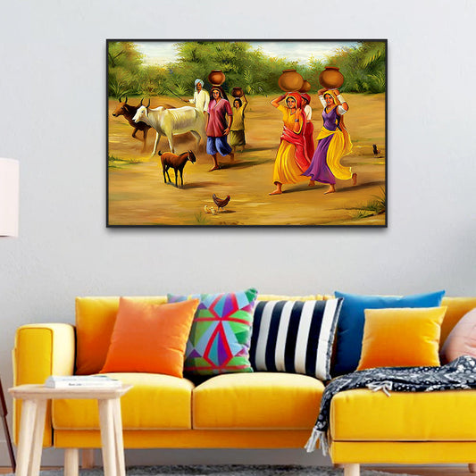 Beautiful Rajasthani Village Culture Canvas Printed Wall Paintings & Arts