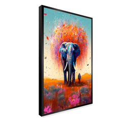 Colorful Big Elephant with a Man Walking Canvas Printed Wall Paintings & Arts