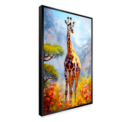 Colorful Big Giraffe with Nature Scenery Canvas Printed Wall Paintings & Arts