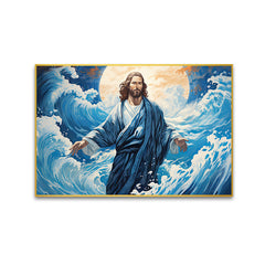 Creative Jesus Christ And The Big Wave Walk On The Canvas Wall Painting In Japanese Art Style