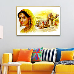 Rajasthani Stunning Lady in Desert Lady Canvas Printed Wall Paintings & Arts