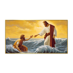 Jesus rescuing drowned Peter at the sea during storm wall paintings