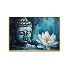 Buddha statue with a white flower Canvas Wall Paintings