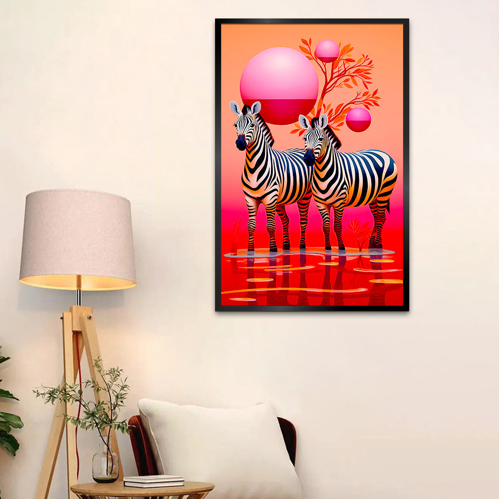 Zebra Oin The Nature Pink & Orange Canvas Printed Wall Paintings & Arts