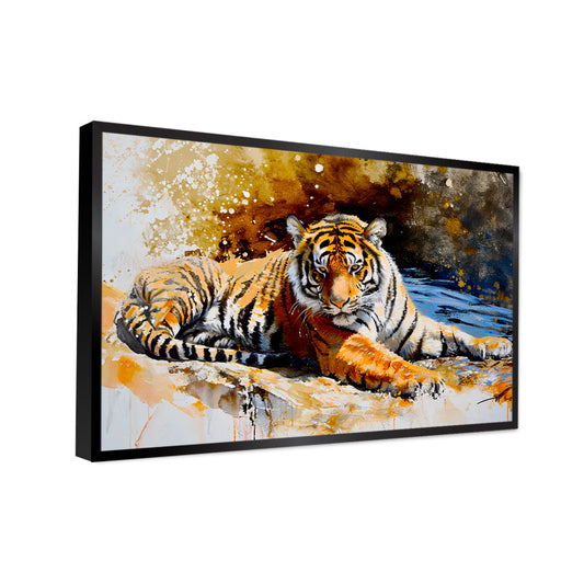 Beautiful Sitting Tiger in Jungle Nature Scenery Wall Paintings & Arts