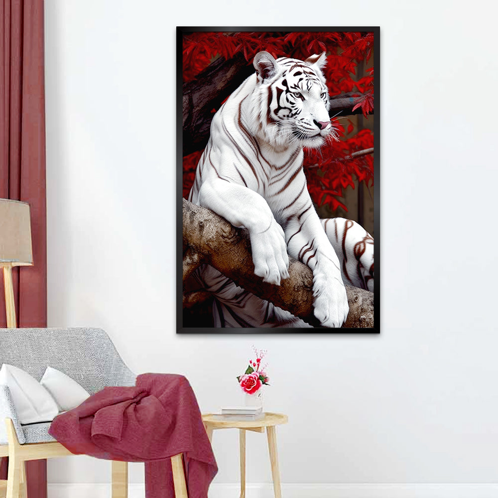 White Bengal Tiger Sitting Canvas Printed Wall Paintings & Arts