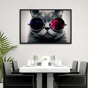 Black Cat Face on Specticle Canvas Printed Wall Paintings & Arts