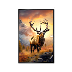 Wild Elk with Winter Nature Landscape Canvas Printed Wall Paintings & Arts