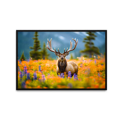 Beautiful Wild Elk with Flower Nature Canvas Printed Wall Paintings & Arts