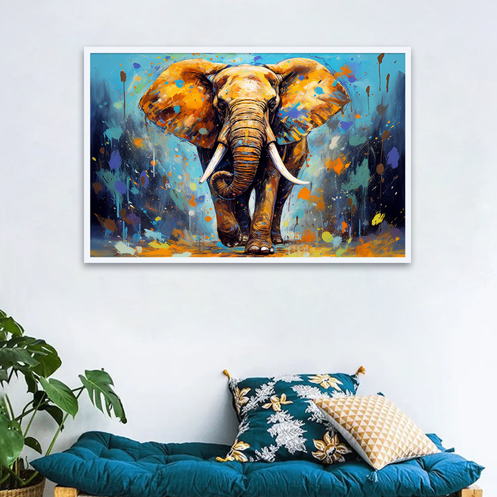 A Big Colorful Elephant Abstract Design Canvas Printed Wall Paintings & Arts