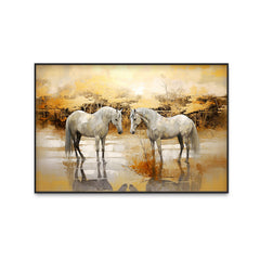 Beautiful Horses With Sunset Canvas Big Wall Painting