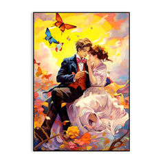 Young Couple Romantic Artwork Butterflies with Beautiful Sky Colorful Artwork Valentines Day Love Canvas Wall Paintings & Arts Gallery