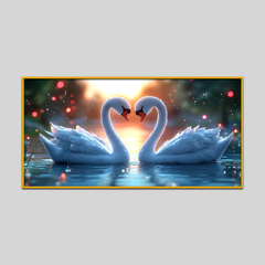 Romantic Swans Birds Heart Shape Sunset Canvas Wall Paintings