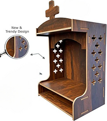 Elegant Wooden Christian Shrine | Modern Freestanding Altar with Cross & Church Detail