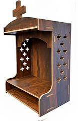 Elegant Wooden Christian Shrine | Modern Freestanding Altar with Cross & Church Detail