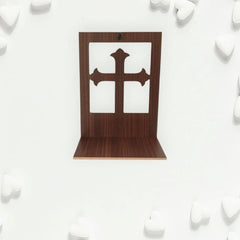 Minimalist Wooden Christian Altar Shelf | Wall Mounted Prayer Nook with Decorative Cross