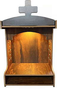Elegant Wooden Christian Shrine | Modern Freestanding Altar with Cross & Church Detail