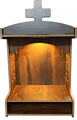 Elegant Wooden Christian Shrine | Modern Freestanding Altar with Cross & Church Detail