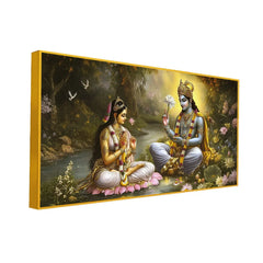Radha Krishna Paintings Couple Sitting Boat River with Flowers Clearance Sale