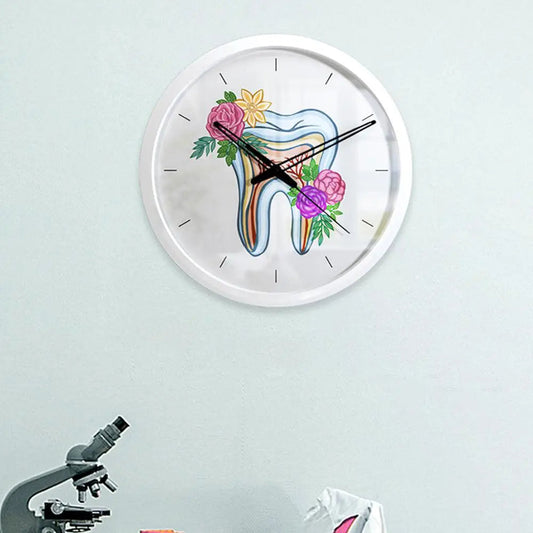 Floral Tooth Dentist Office Wall Clock