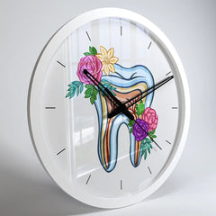 Floral Tooth Dentist Office Wall Clock