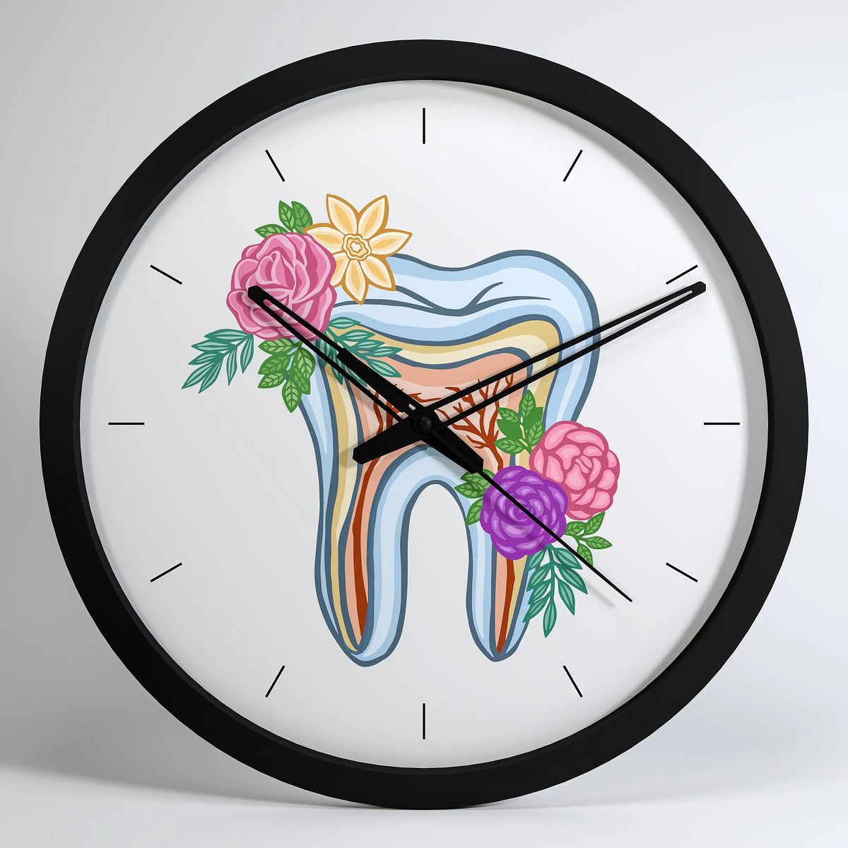 Floral Tooth Dentist Office Wall Clock