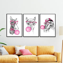 Perky Bubble Gum Animal Wall Frame Set of 3