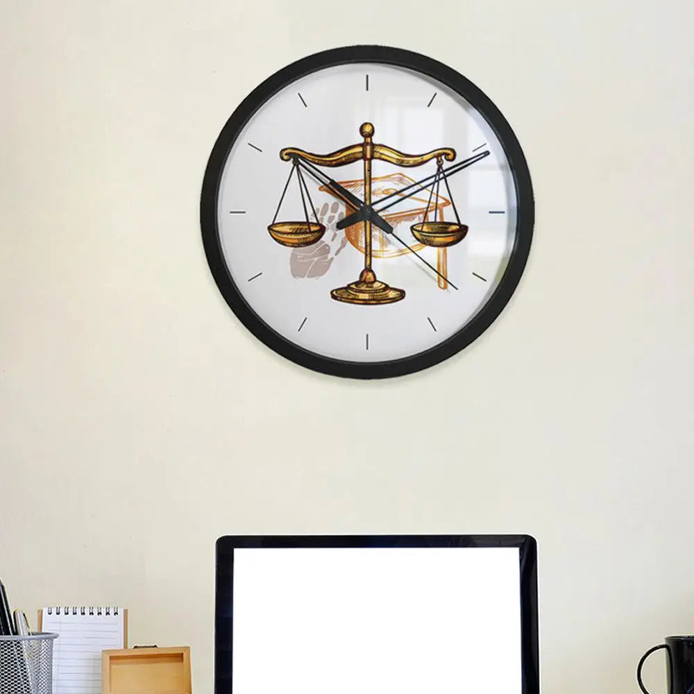 Law Scale Wooden Wall Clock for Lawyer's Office