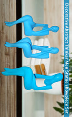 Abstract Blue Thinker Men Statues (Set of 3) - Modern Aesthetic Figurine Decor