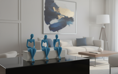 Abstract Blue Thinker Men Statues (Set of 3) - Modern Aesthetic Figurine Decor