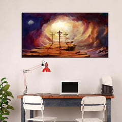 Premium Wall Painting of Jesus Cross with Moon Dark Background