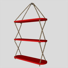 Wooden Wall Hanging Planter Shelf, Cross Rope with Three Layer (Red Color)