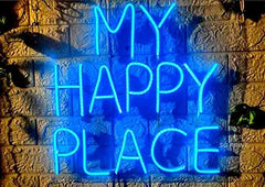 My Happy Place" Blue Neon Sign for Home Wall Decor & Man Cave