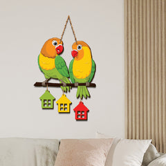 Cute Parrot Pair Wooden Wall Hanging for Home Decoration