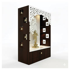 Premium Quality Temple with Inbuilt Focus Light & Spacious Wooden Shelf Walnut Color