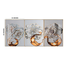 Luxury Abstract Flower Wall Decor | 3-Piece Framed Rose Acrylic Canvas Art
