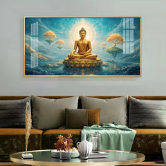 Golden Buddha with Floating Islets Acrylic Painting