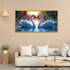 Romantic Swans Birds Heart Shape Sunset Canvas Wall Paintings