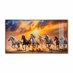 Running Seven Horses Acrylic Wall Art-Sunset Painting for Living Room Success & Prosperity