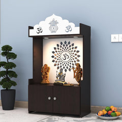 Divine LED Light Puja Shelf OM Temple Stand Home Mandir Puja Mandir for Home, Office - Brown