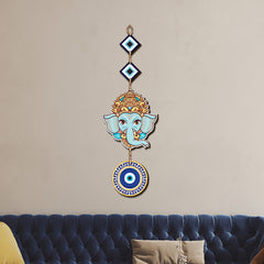 Lord Ganesha Evil Eye Wooden Wall Hanging for Home Decor