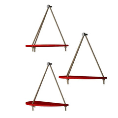 Wooden Wall Hanging Curved Shape Planter Shelf with Rope (Red)