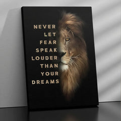 Never Let Fear Speak Louder Than Your Dreams Gold & Black Lion Wall Decor