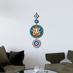 Lord Ganesha Evil Eye Wooden Wall Hanging