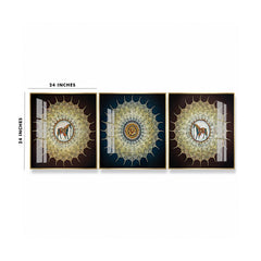 Premium Abstract Horse Painting Set | Intricate Gold Mandala Design (Set of 3)